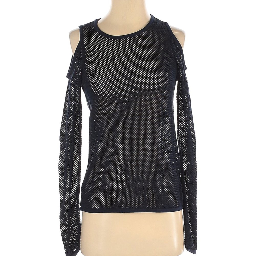 NWT rag & bone Black/Navy Brenna Striped Mesh Cold Shoulder Top Size S